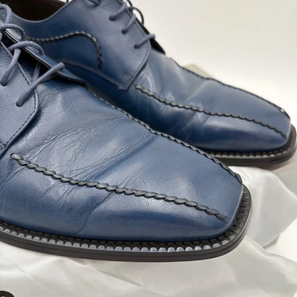 Pierre Cardin Crete Blue‎ Leather Dress Shoes Mens Size 8.5 Oxfords Square Toe